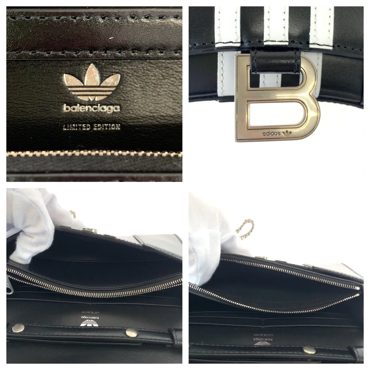 BALENCIAGA Long Wallet Purse 2304BLSJJ BAL3145 leather Black White Chain wallet Shoulder Bag Adidas collaboration Hourglass Hourglass Wallet On Chain Women Used