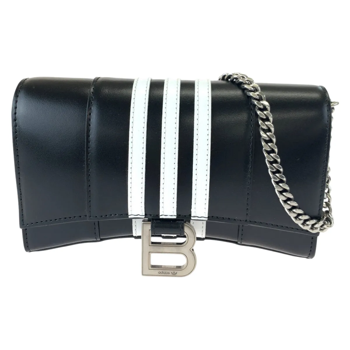 BALENCIAGA Long Wallet Purse 2304BLSJJ BAL3145 leather Black White Chain wallet Shoulder Bag Adidas collaboration Hourglass Hourglass Wallet On Chain Women Used