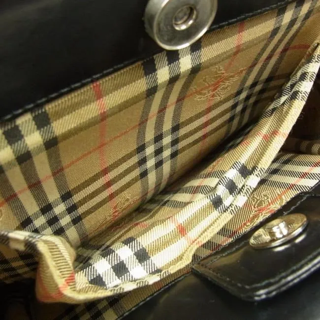 Burberry Purses Black Leather And Haymarket Nova Check Print Suedeleathergunmetal Accents Shoulder B