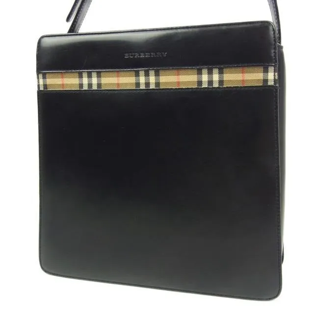 Burberry Purses Black Leather And Haymarket Nova Check Print Suedeleathergunmetal Accents Shoulder B