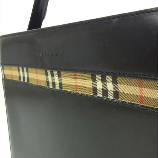 Burberry Purses Black Leather And Haymarket Nova Check Print Suedeleathergunmetal Accents Shoulder B