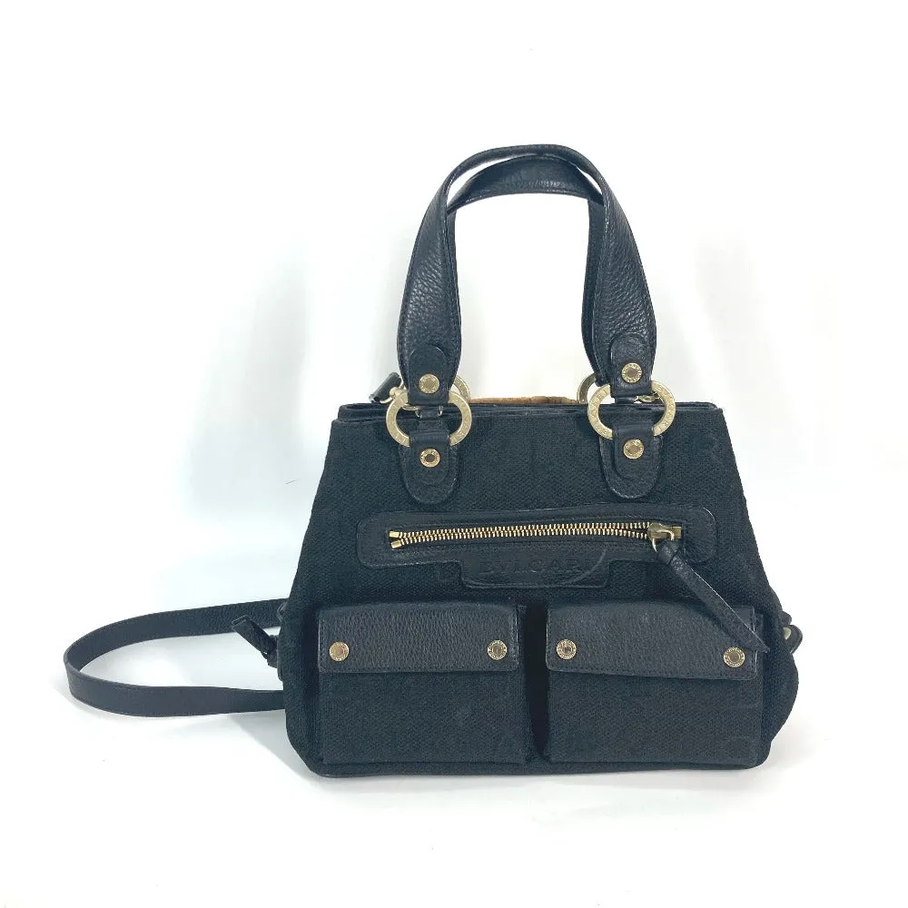 BVLGARI Handbag Leather / canvas black Bag Shoulder Bag Tote Bag Logo mania Women Used