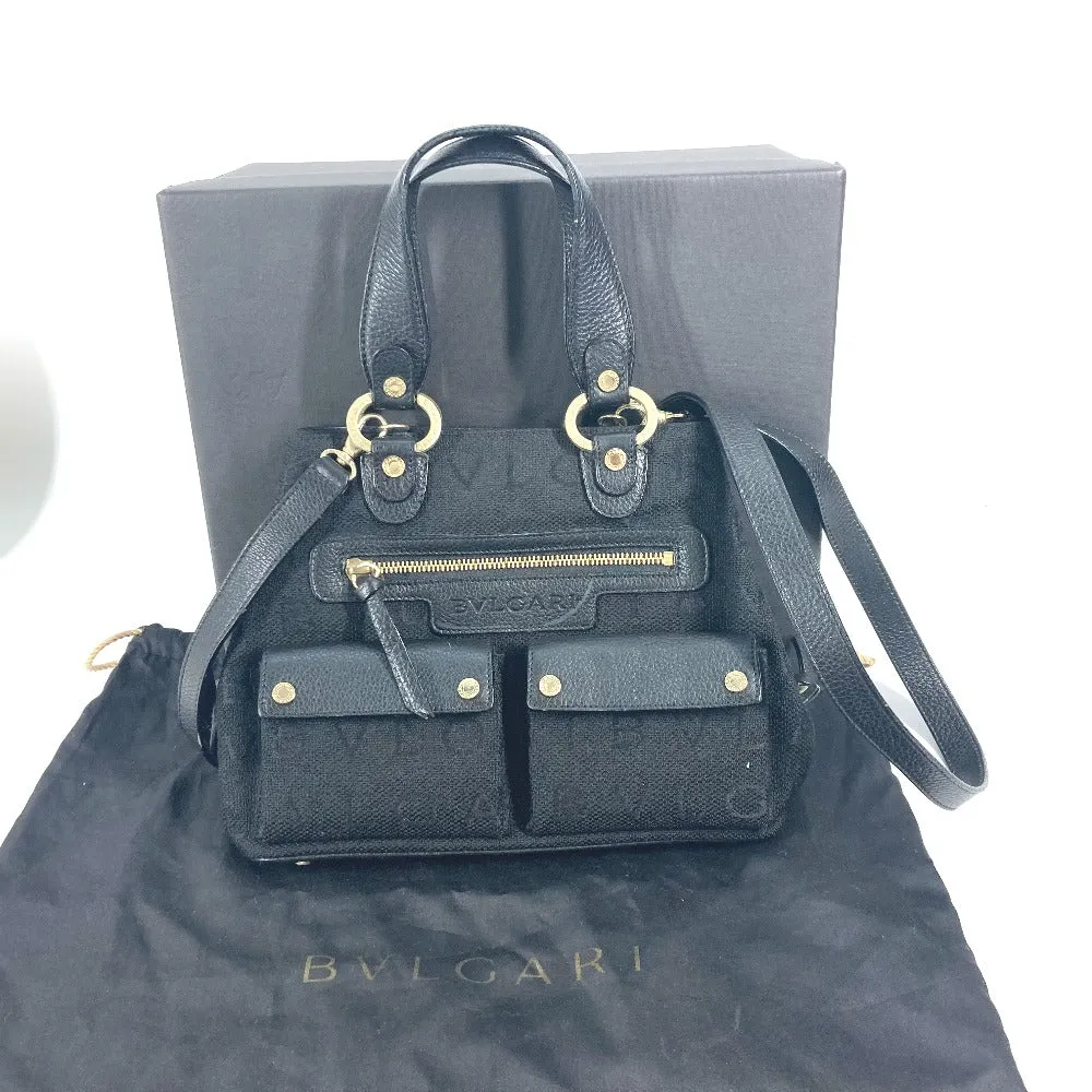 BVLGARI Handbag Leather / canvas black Bag Shoulder Bag Tote Bag Logo mania Women Used