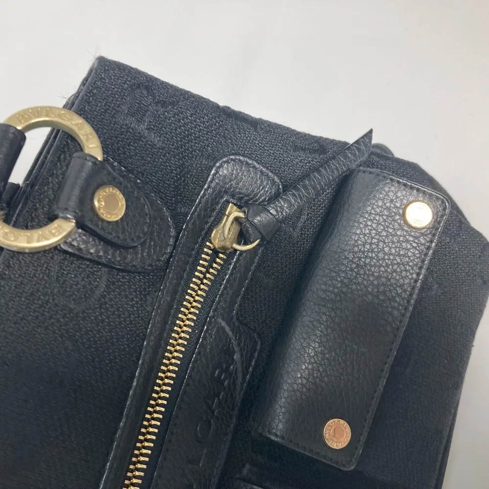 BVLGARI Handbag Leather / canvas black Bag Shoulder Bag Tote Bag Logo mania Women Used