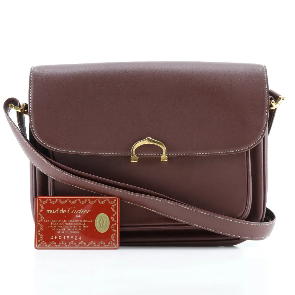 CARTIER Shoulder Bag Calfskin Bordeaux vintage Must Line Women Used
