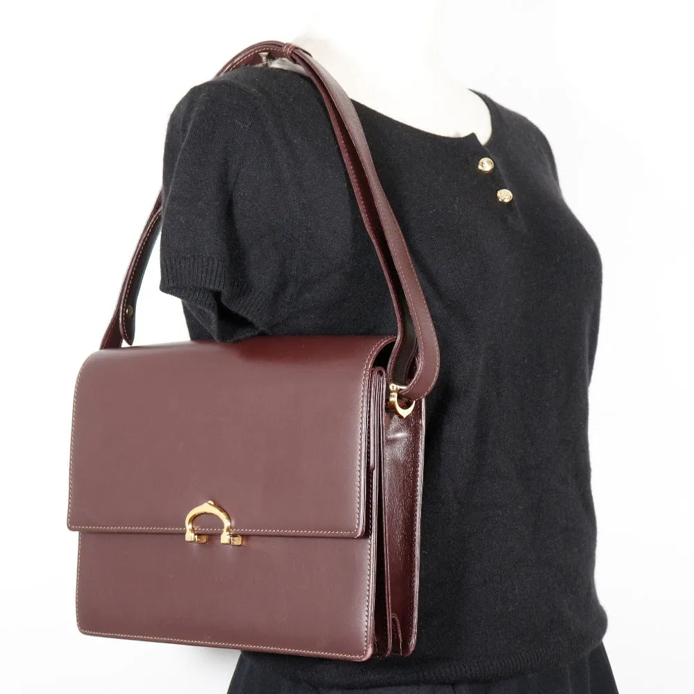 CARTIER Shoulder Bag Calfskin Bordeaux vintage Must Line Women Used
