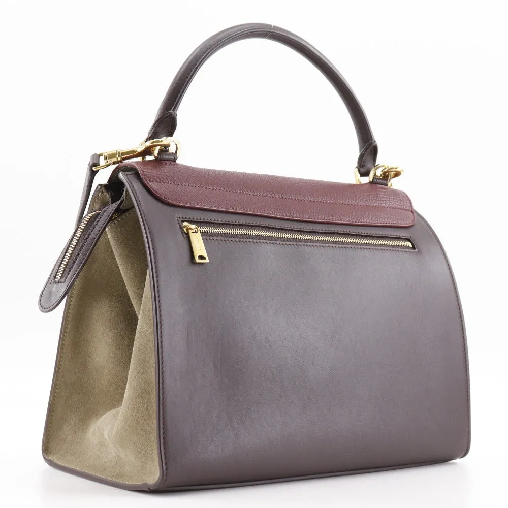 CELINE Handbag Calfskin, suede Brown / Gray 2WAYShoulder Trapeze Women Used