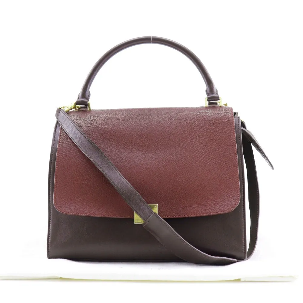 CELINE Handbag Calfskin, suede Brown / Gray 2WAYShoulder Trapeze Women Used