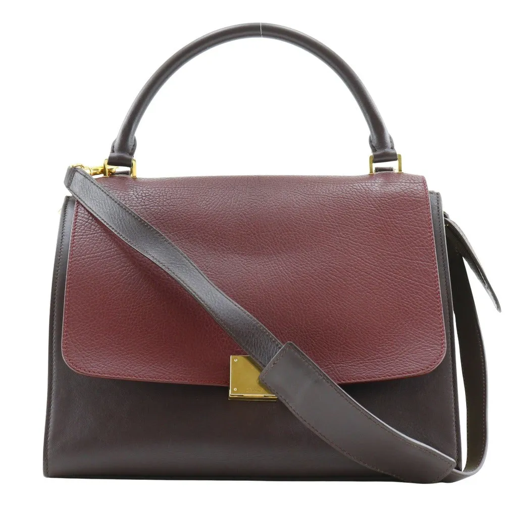 CELINE Handbag Calfskin, suede Brown / Gray 2WAYShoulder Trapeze Women Used