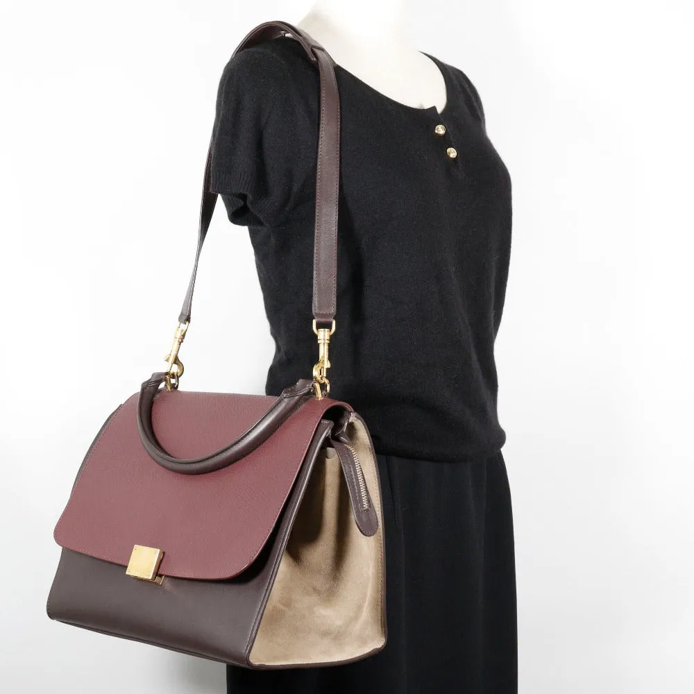 CELINE Handbag Calfskin, suede Brown / Gray 2WAYShoulder Trapeze Women Used