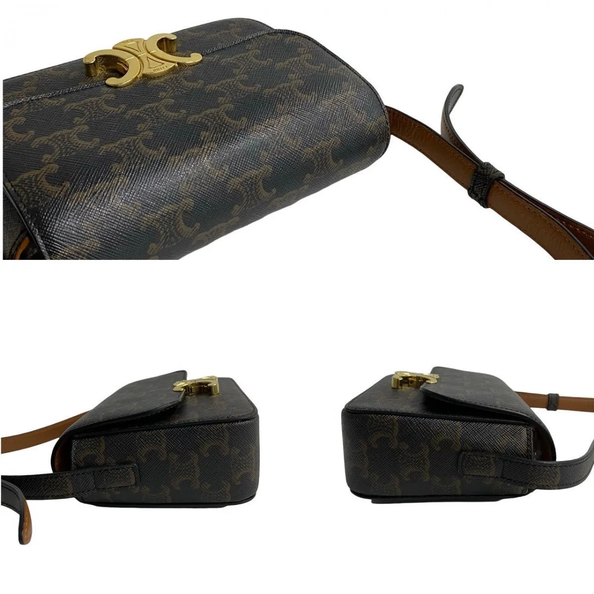 CELINE Shoulder Bag leather Brown Triomphe Mini Shoulder