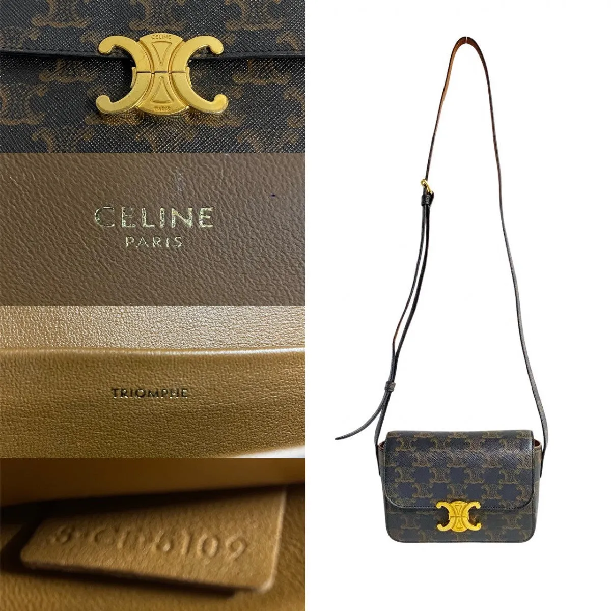 CELINE Shoulder Bag leather Brown Triomphe Mini Shoulder