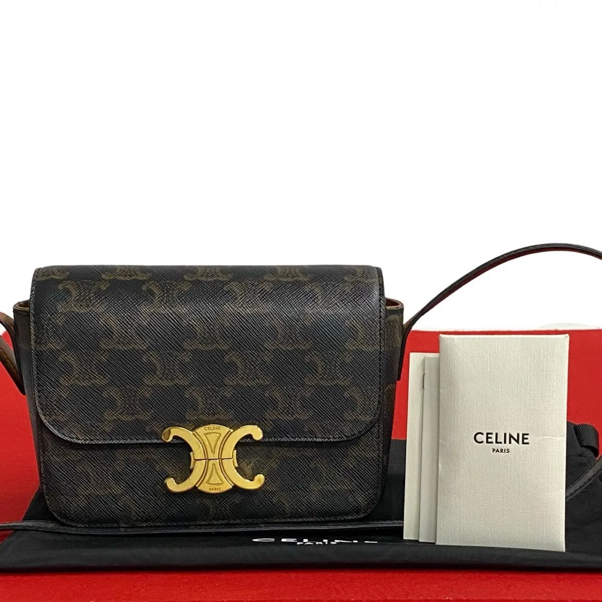 CELINE Shoulder Bag leather Brown Triomphe Mini Shoulder
