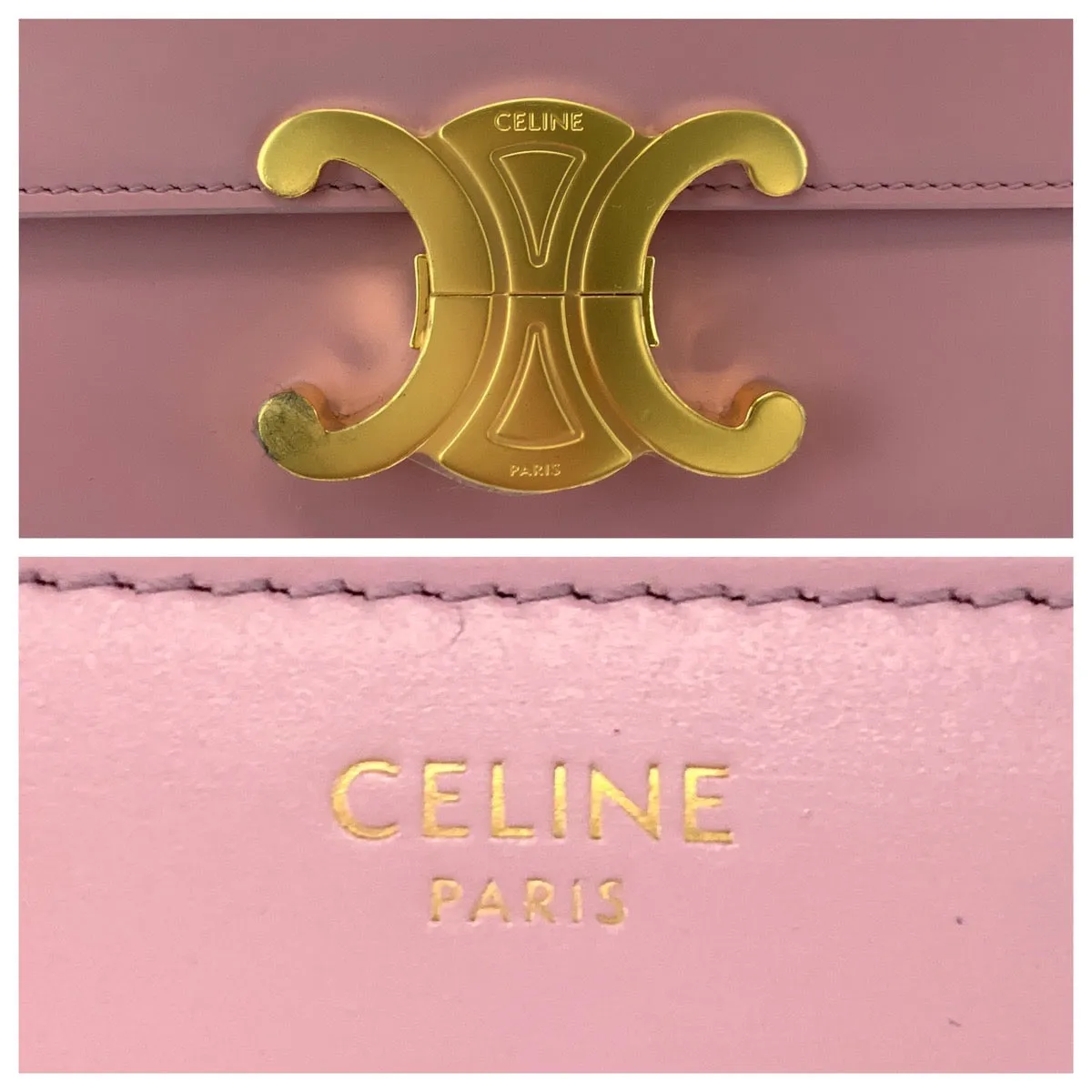 CELINE Shoulder Bag leather Pink Gold Metal Triomphe