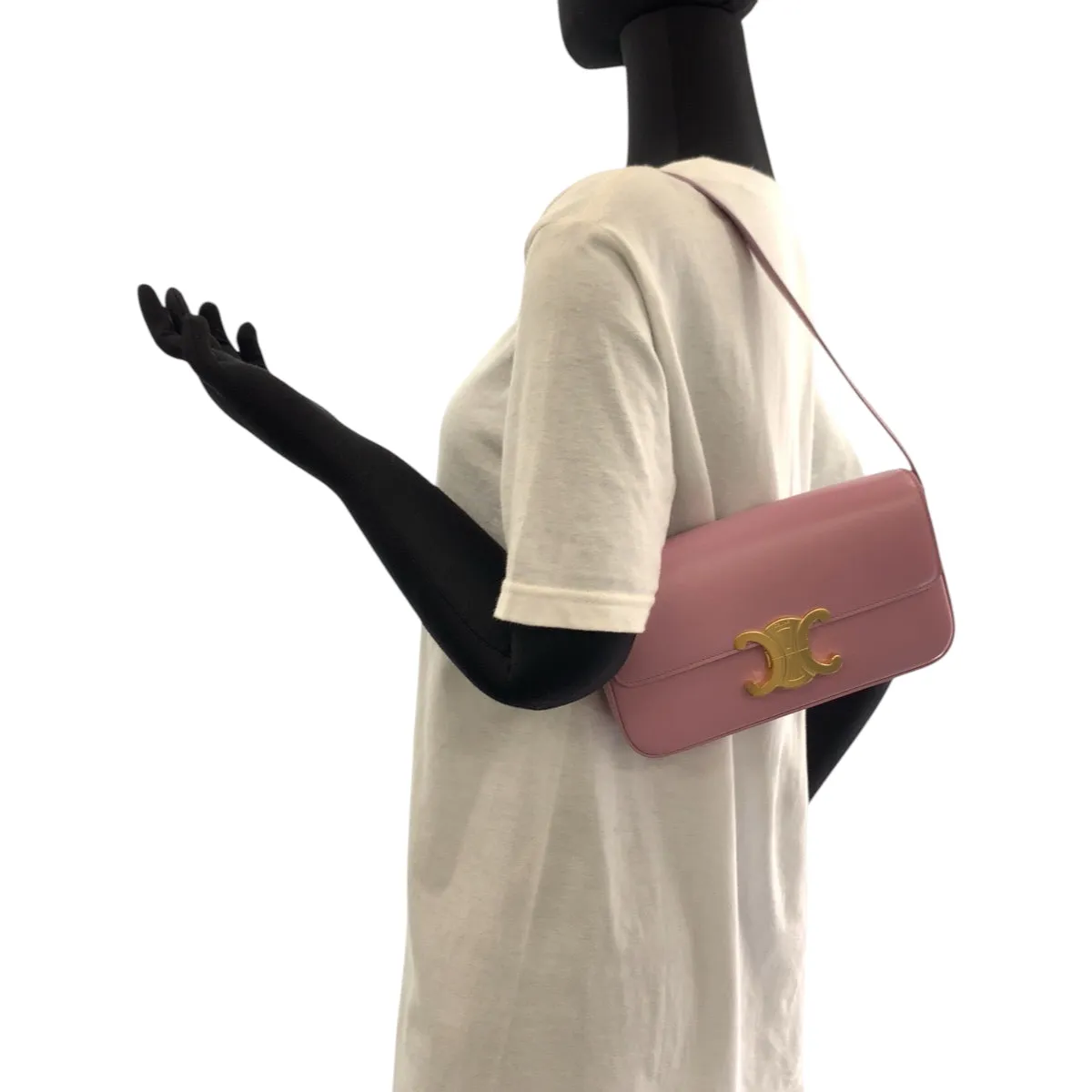 CELINE Shoulder Bag leather Pink Gold Metal Triomphe