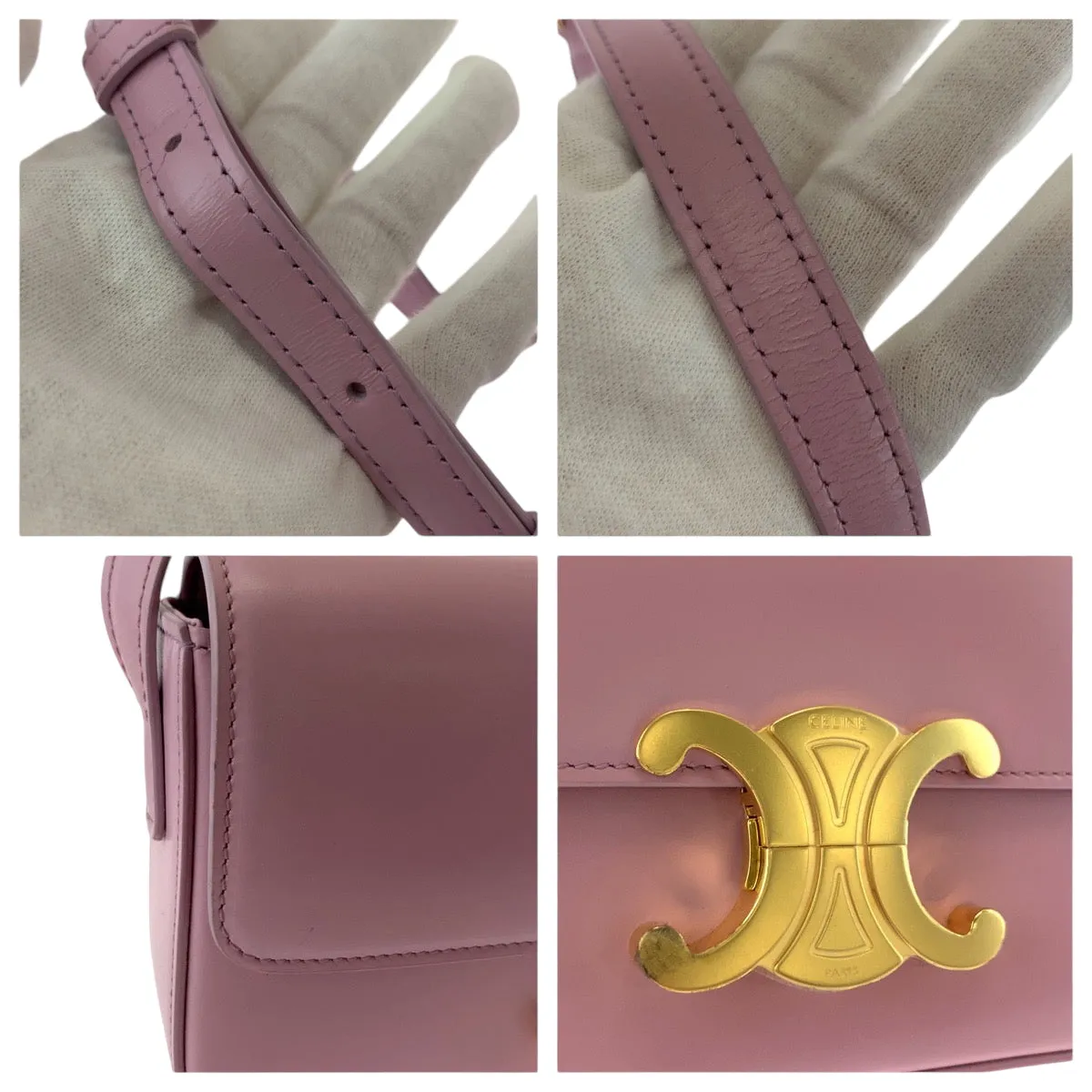 CELINE Shoulder Bag leather Pink Gold Metal Triomphe