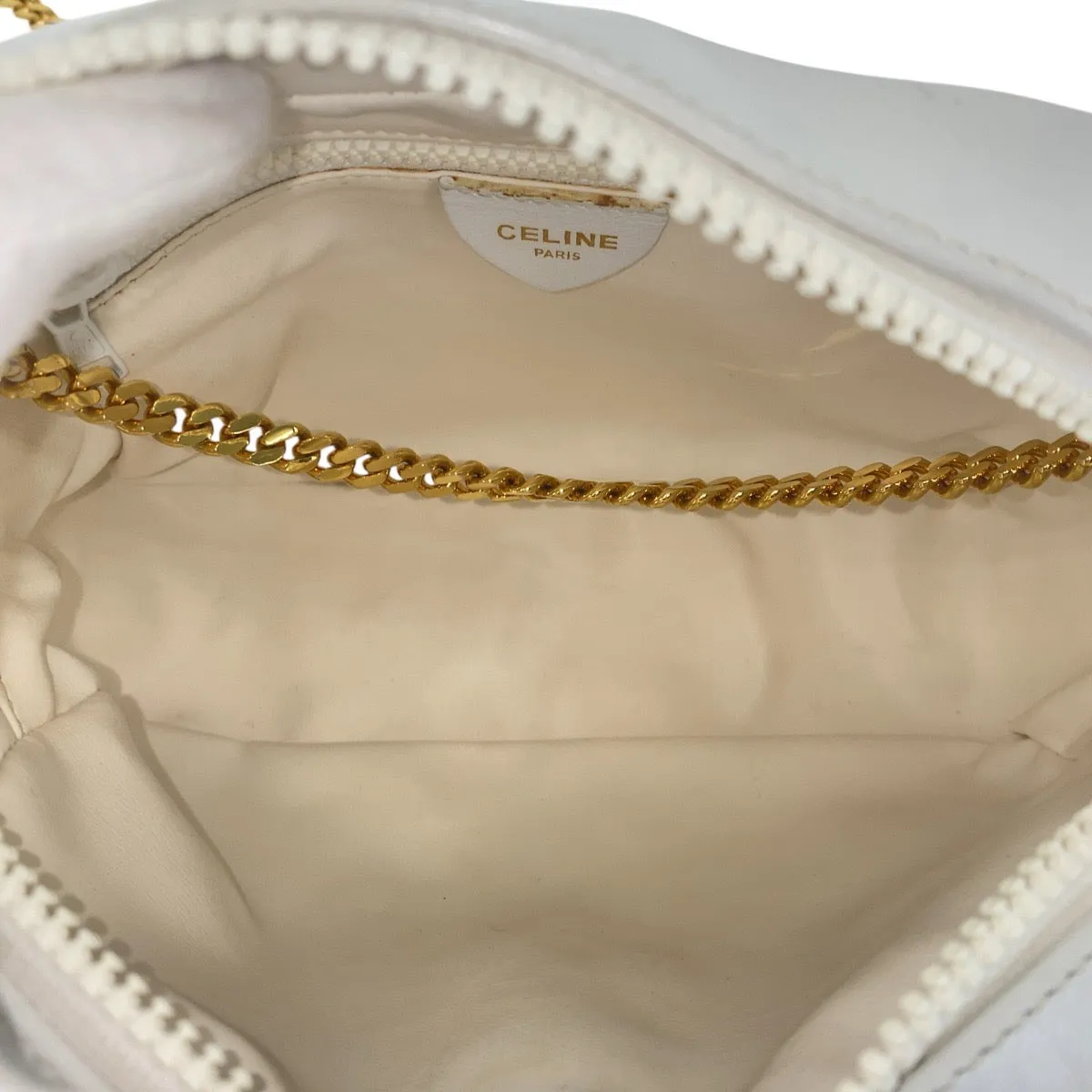 CELINE Shoulder Bag leather White GoldMetal Triomphe