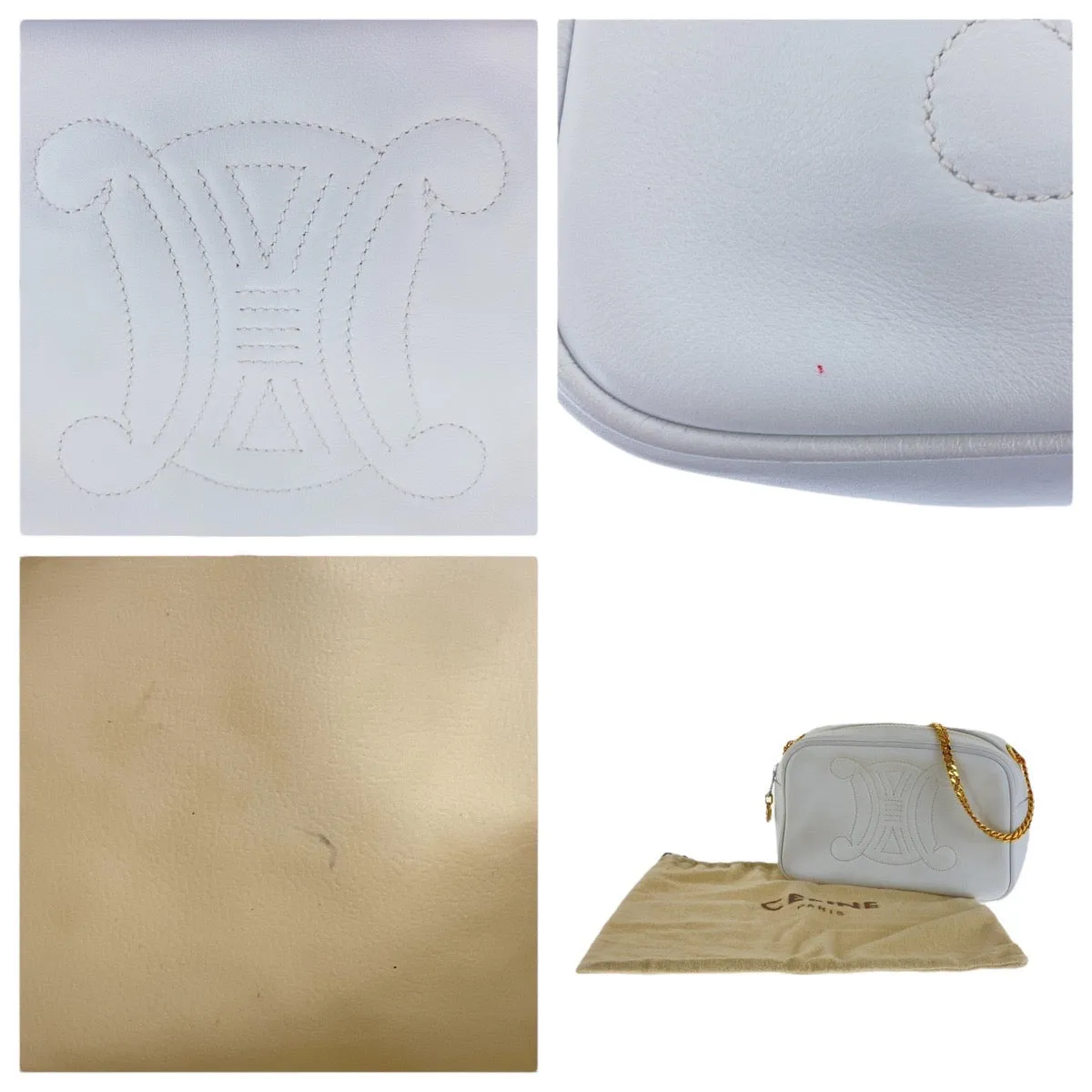 CELINE Shoulder Bag leather White GoldMetal Triomphe