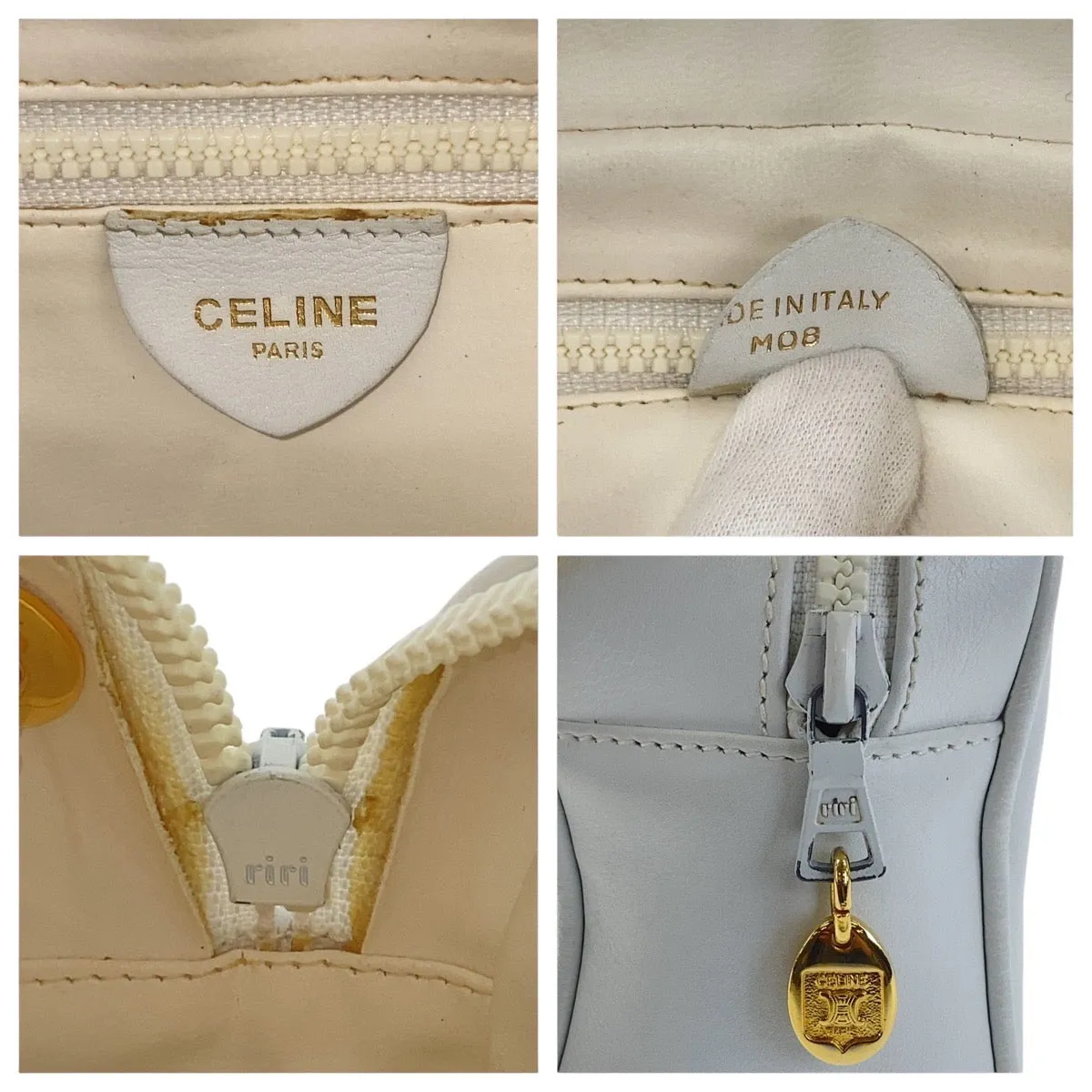 CELINE Shoulder Bag leather White GoldMetal Triomphe