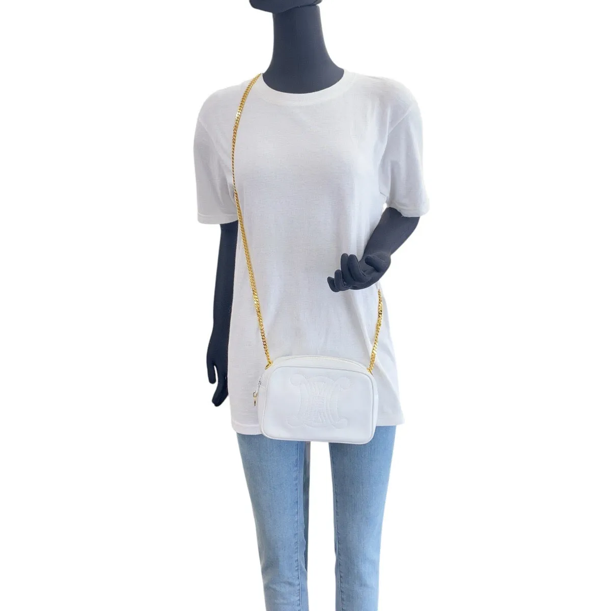 CELINE Shoulder Bag leather White GoldMetal Triomphe