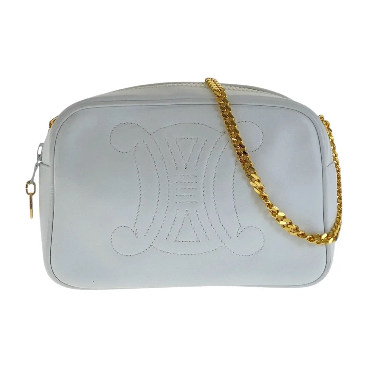 CELINE Shoulder Bag leather White GoldMetal Triomphe