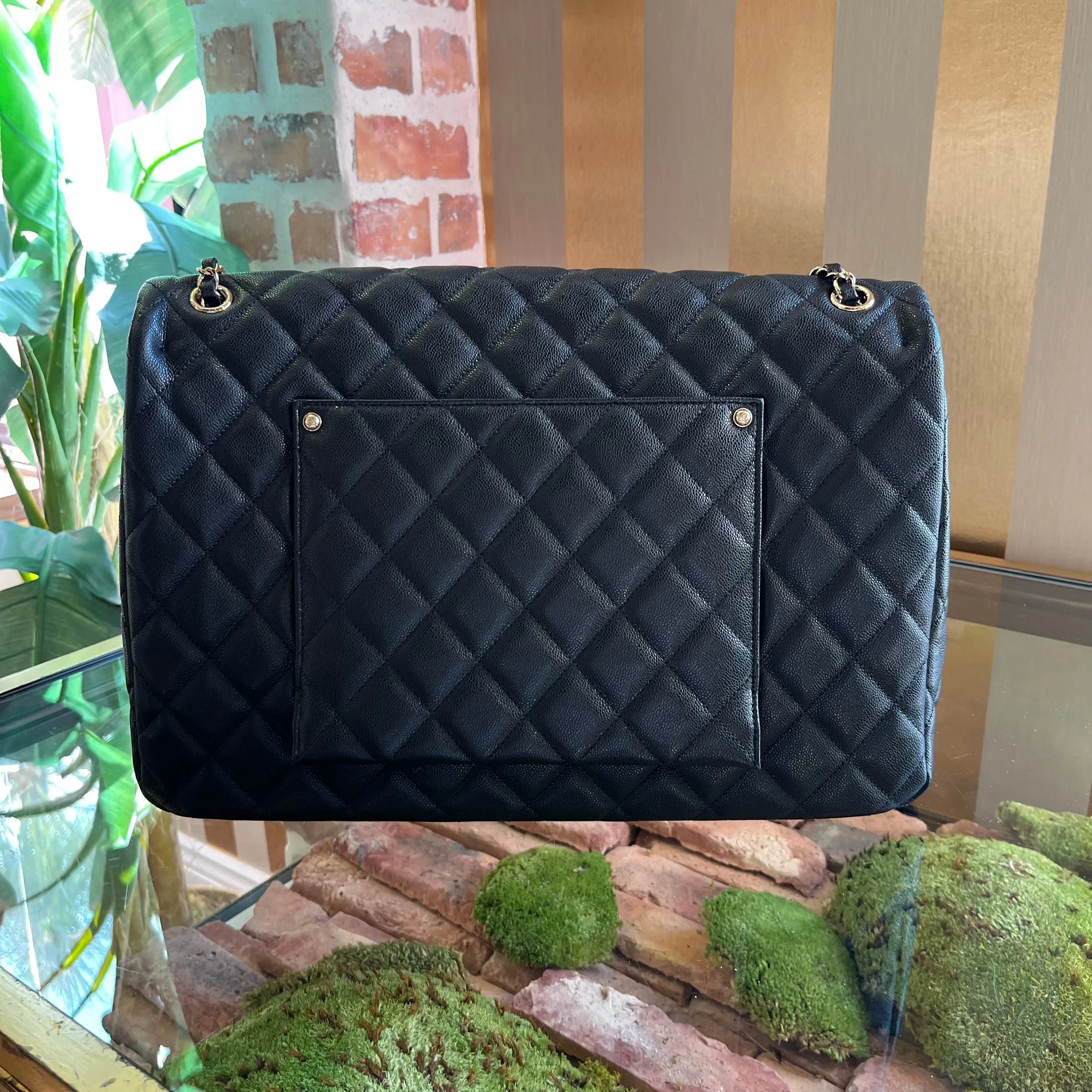 CHANEL Double Flap XXL Black Caviar Leather Shoulder Bag
