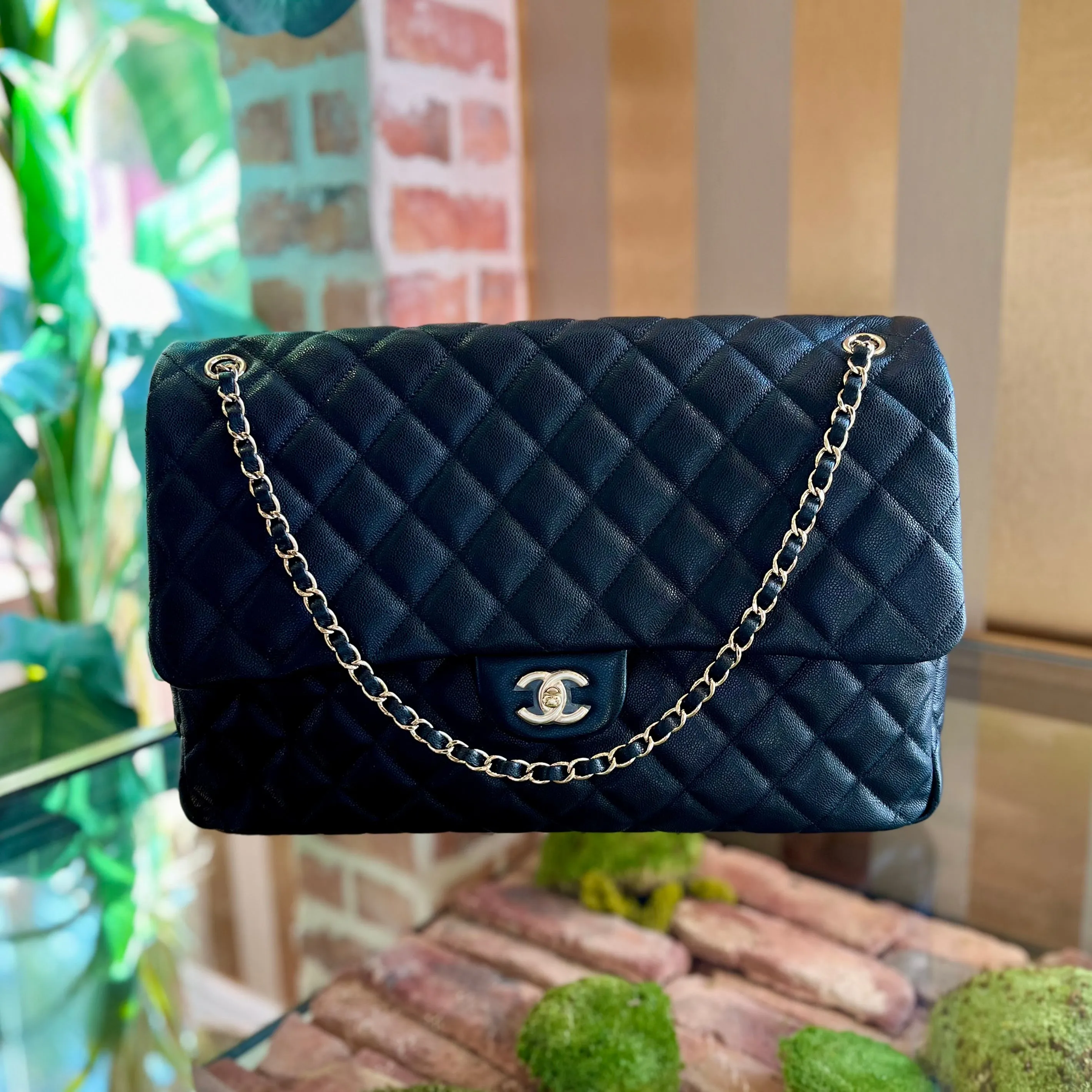 CHANEL Double Flap XXL Black Caviar Leather Shoulder Bag