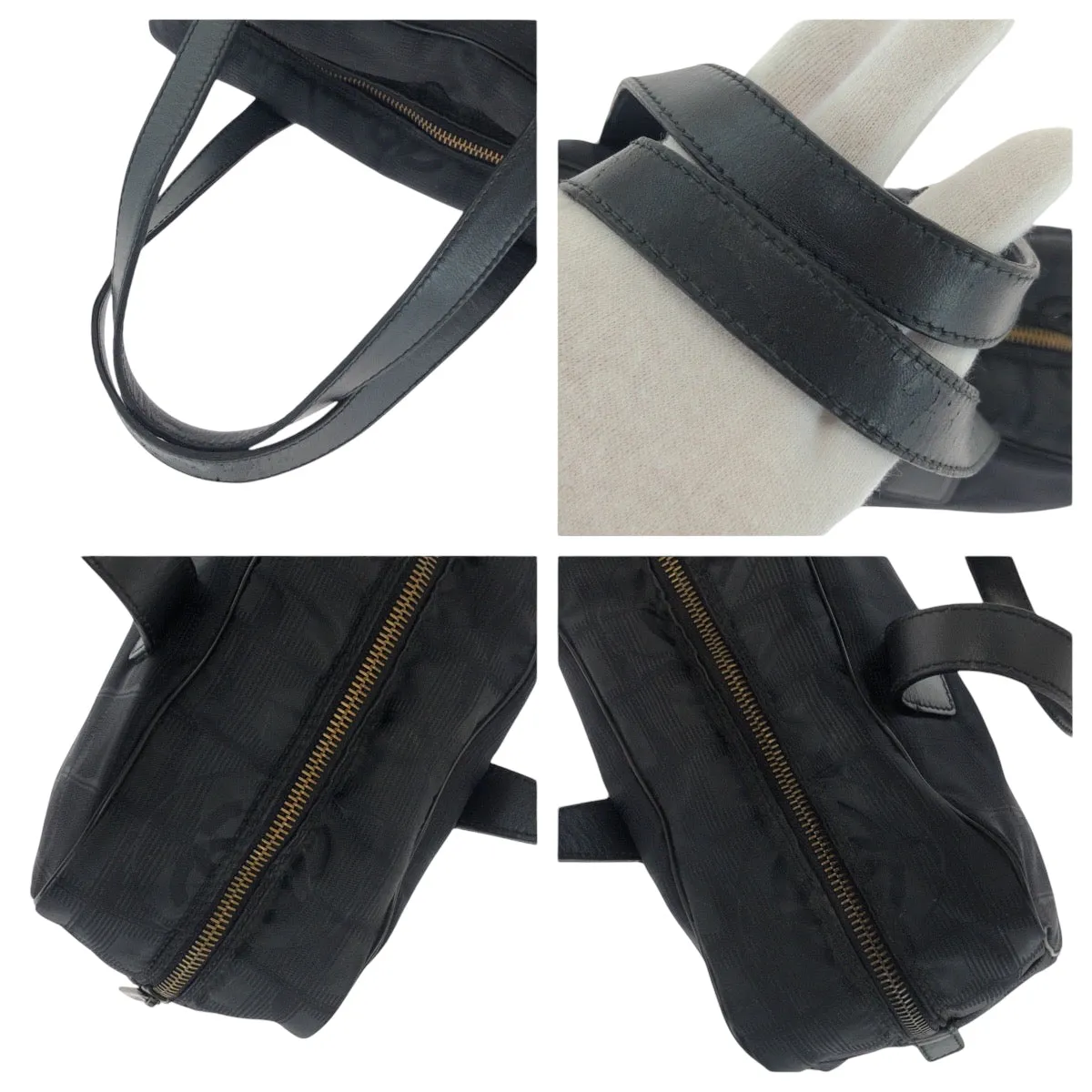 CHANEL Handbag Nylon Black SilverMetal Handbag Shoulder Bag New travel line Women Used