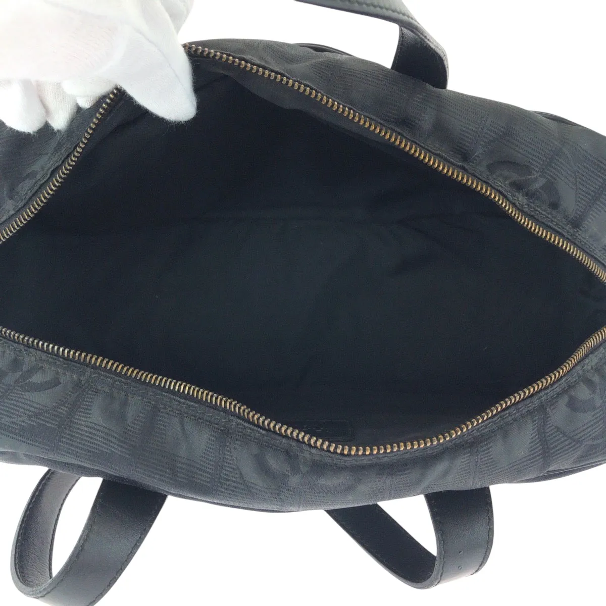 CHANEL Handbag Nylon Black SilverMetal Handbag Shoulder Bag New travel line Women Used