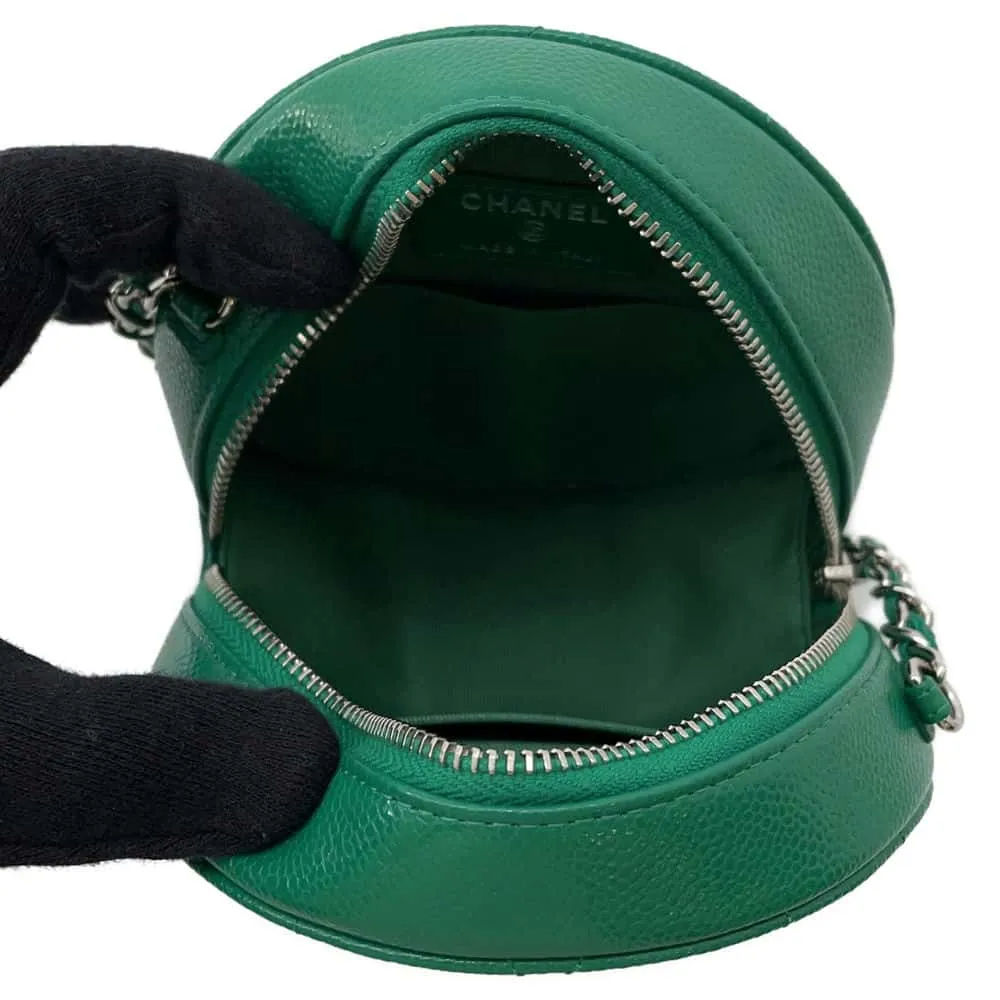 CHANEL Round Chain Shoulder Bag Green A70657 Caviar Leather