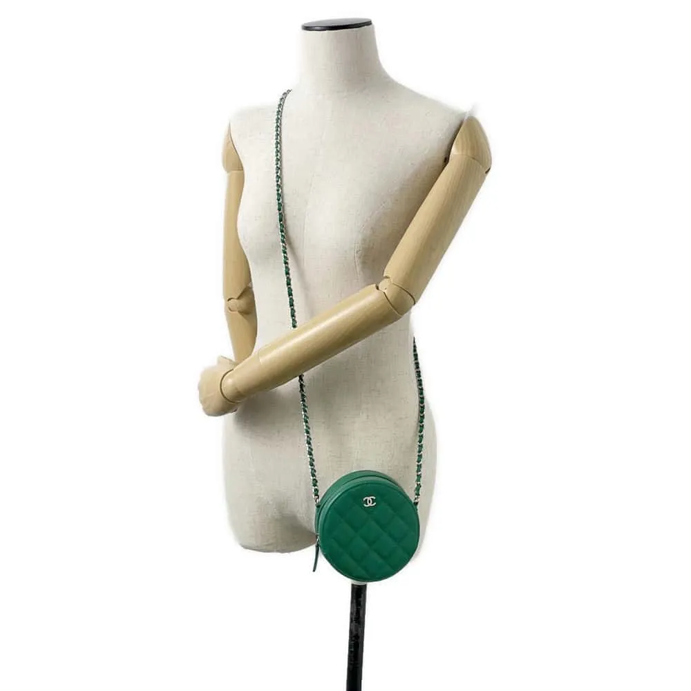 CHANEL Round Chain Shoulder Bag Green A70657 Caviar Leather