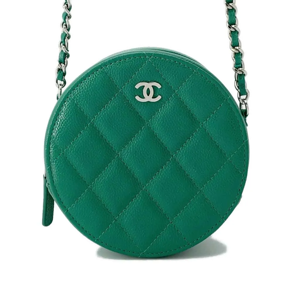 CHANEL Round Chain Shoulder Bag Green A70657 Caviar Leather