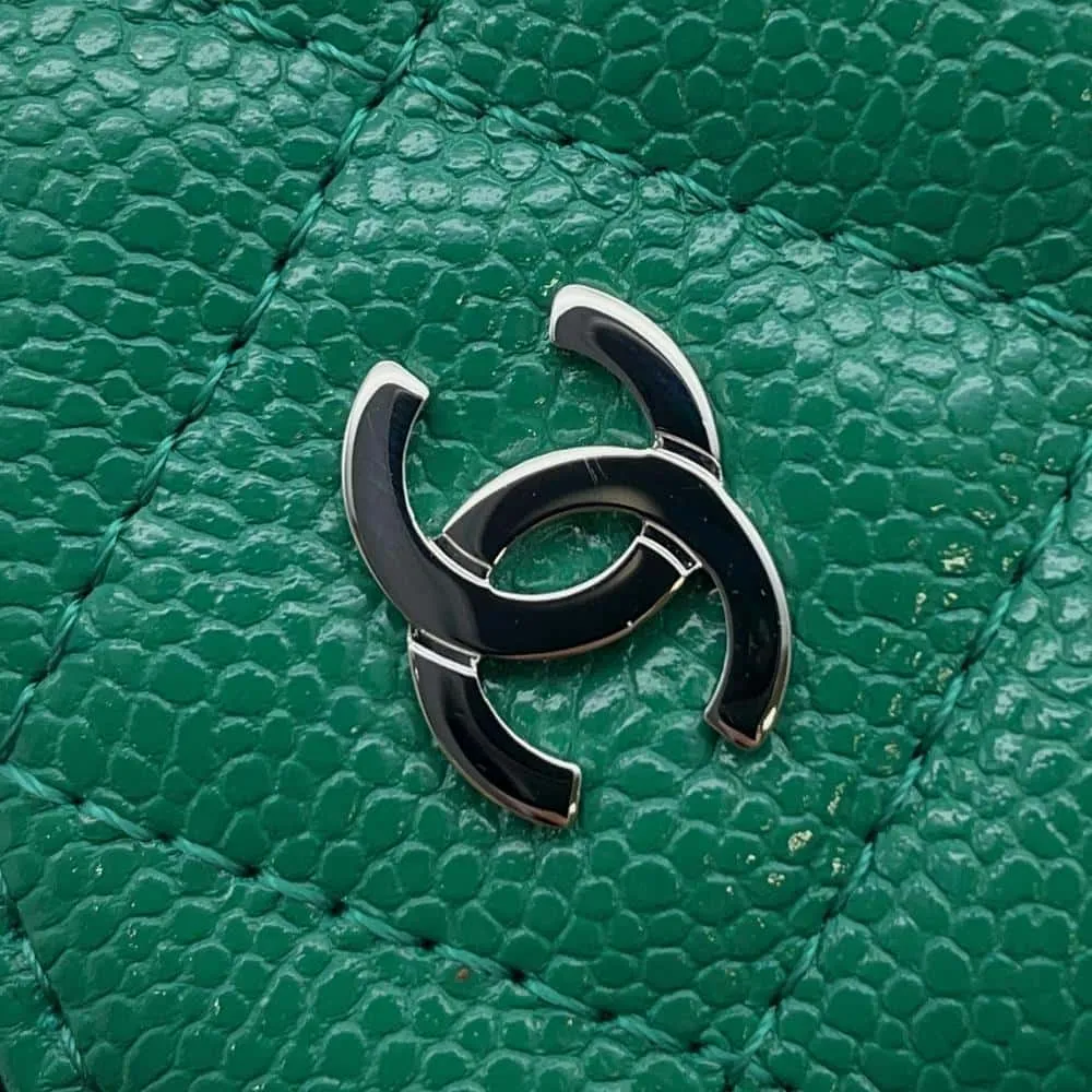 CHANEL Round Chain Shoulder Bag Green A70657 Caviar Leather