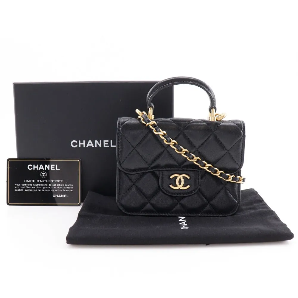 CHANEL Shoulder Bag AP2200 lambskin black Mini matrasse Chain pochette