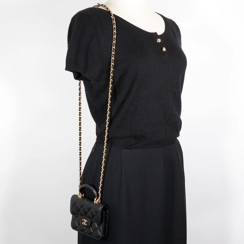CHANEL Shoulder Bag AP2200 lambskin black Mini matrasse Chain pochette