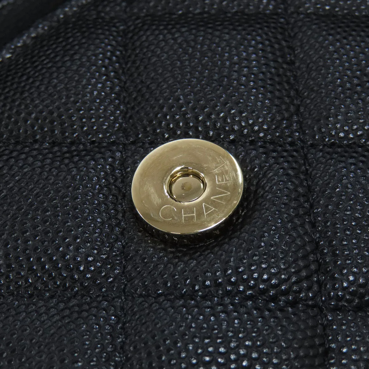 CHANEL Shoulder Bag Caviar skin black ChainShoulder Matelasse Gold Metal Women Used
