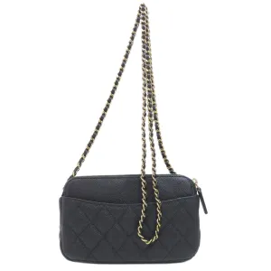 CHANEL Shoulder Bag Caviar skin black ChainShoulder Matelasse Gold Metal Women Used