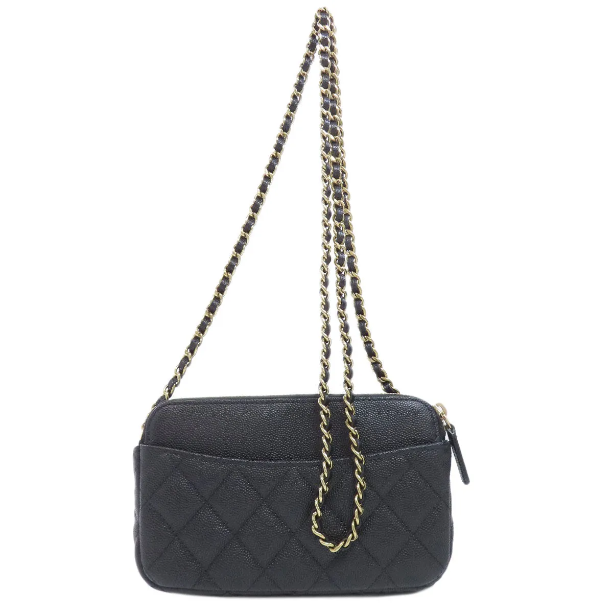 CHANEL Shoulder Bag Caviar skin black ChainShoulder Matelasse Gold Metal Women Used