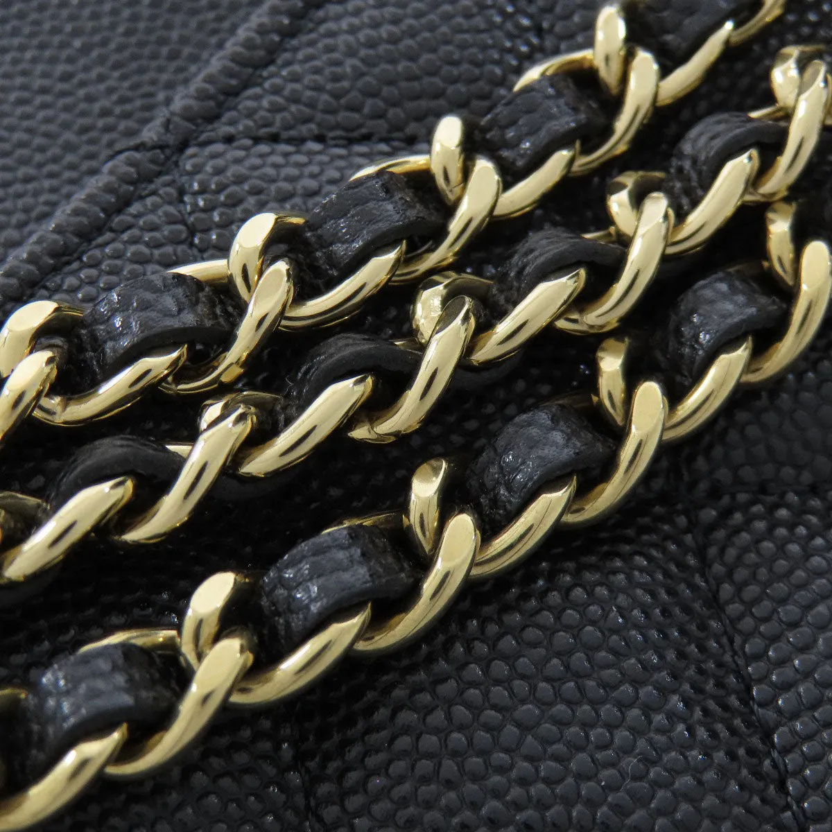CHANEL Shoulder Bag Caviar skin black ChainShoulder Matelasse Gold Metal Women Used