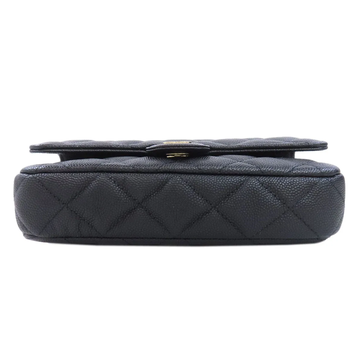 CHANEL Shoulder Bag Caviar skin black ChainShoulder Matelasse Gold Metal Women Used