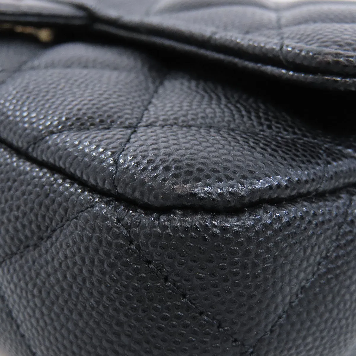 CHANEL Shoulder Bag Caviar skin black ChainShoulder Matelasse Gold Metal Women Used