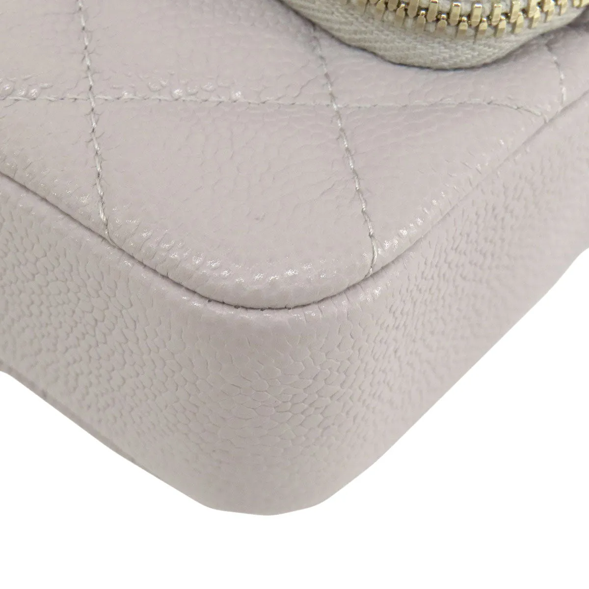 CHANEL Shoulder Bag Caviar skin gray Matelasse Gold Metal Women Used