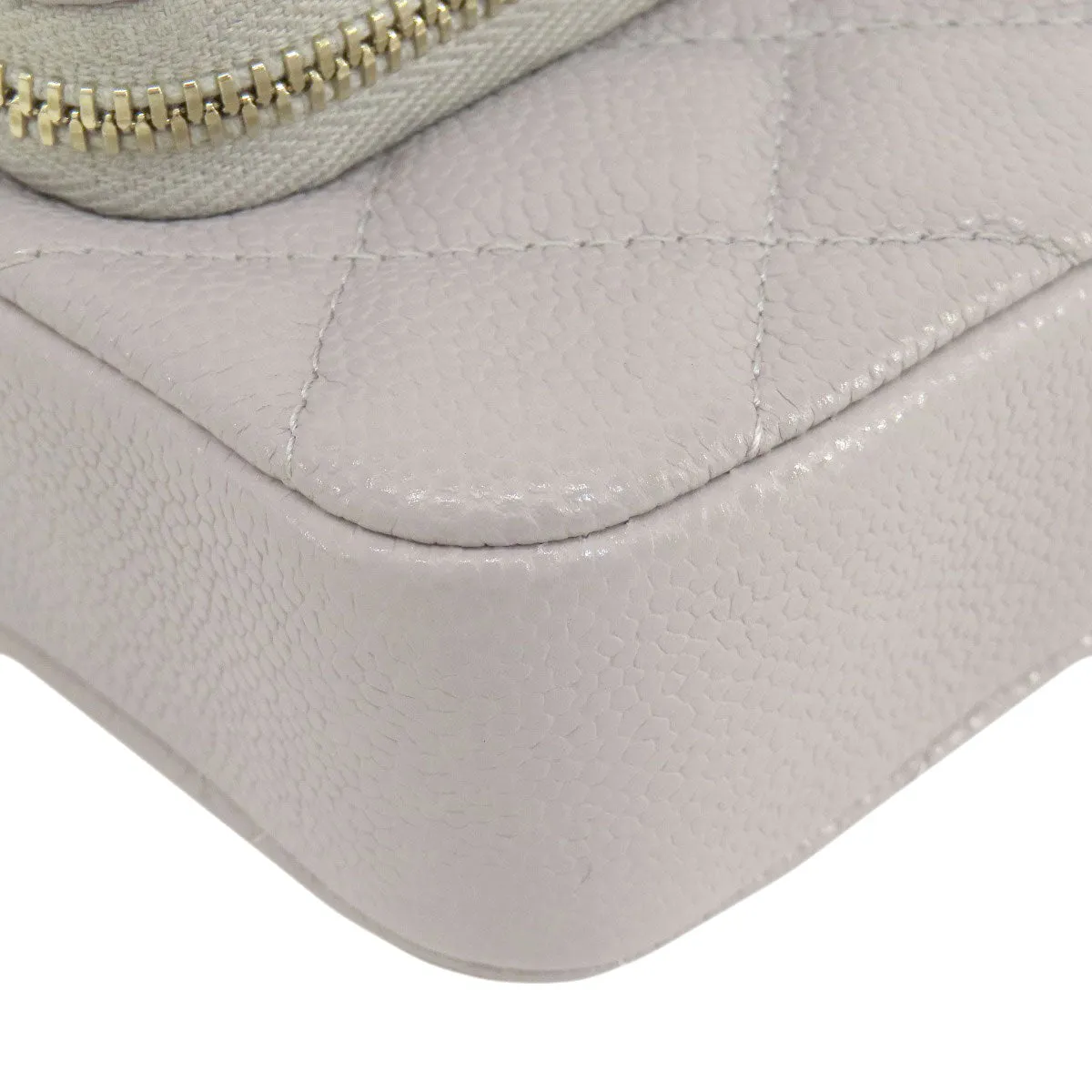 CHANEL Shoulder Bag Caviar skin gray Matelasse Gold Metal Women Used