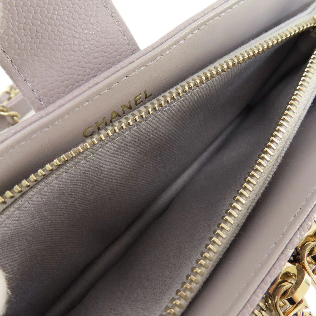 CHANEL Shoulder Bag Caviar skin gray Matelasse Gold Metal Women Used