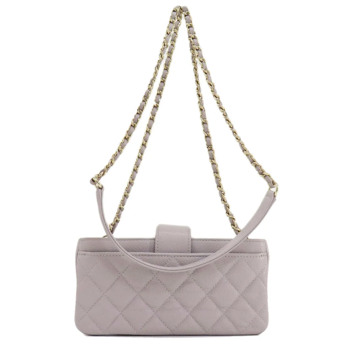 CHANEL Shoulder Bag Caviar skin gray Matelasse Gold Metal Women Used