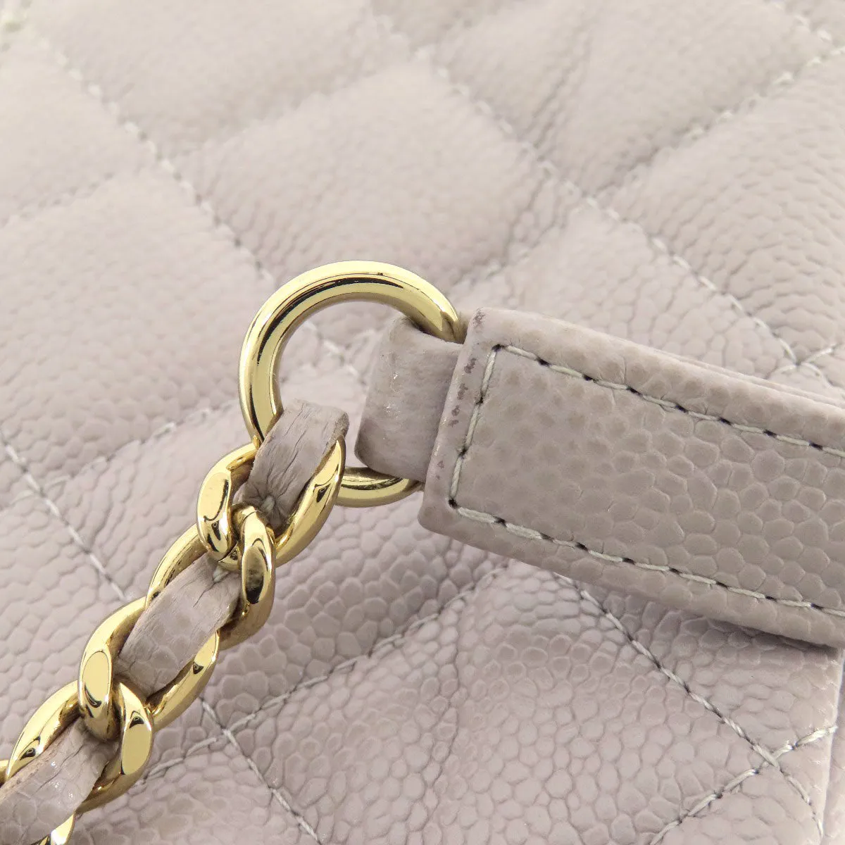 CHANEL Shoulder Bag Caviar skin gray Matelasse Gold Metal Women Used
