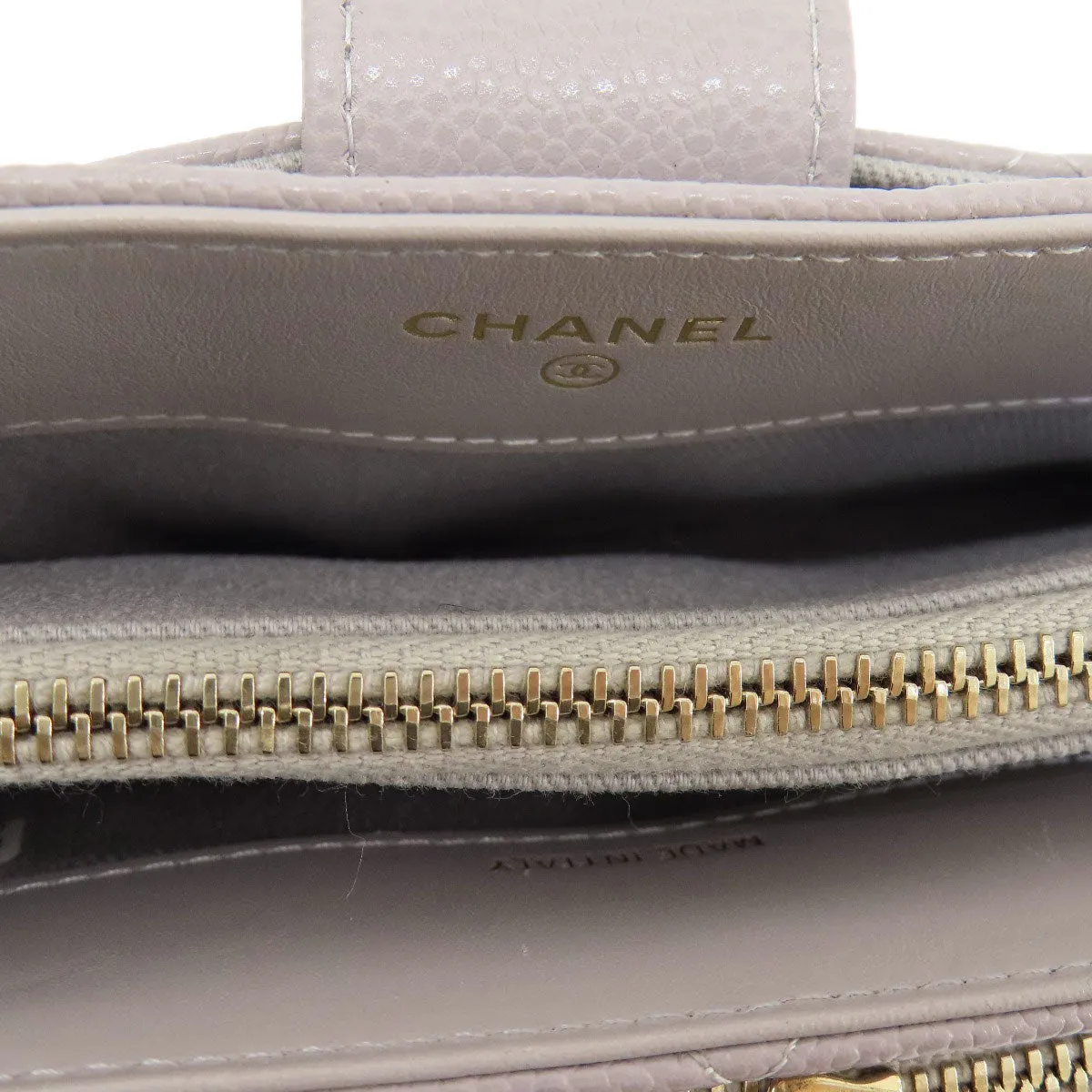 CHANEL Shoulder Bag Caviar skin gray Matelasse Gold Metal Women Used