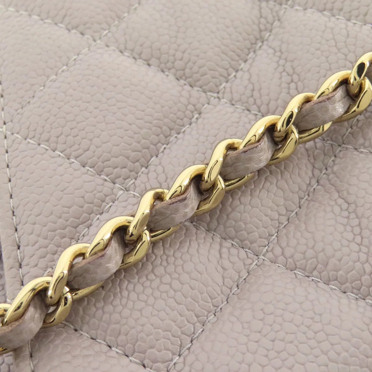 CHANEL Shoulder Bag Caviar skin gray Matelasse Gold Metal Women Used