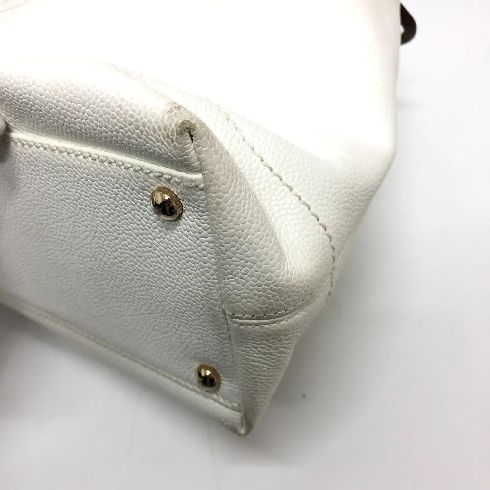 CHANEL Shoulder Bag Caviar skin white Wood tone CC COCO Mark Women Used