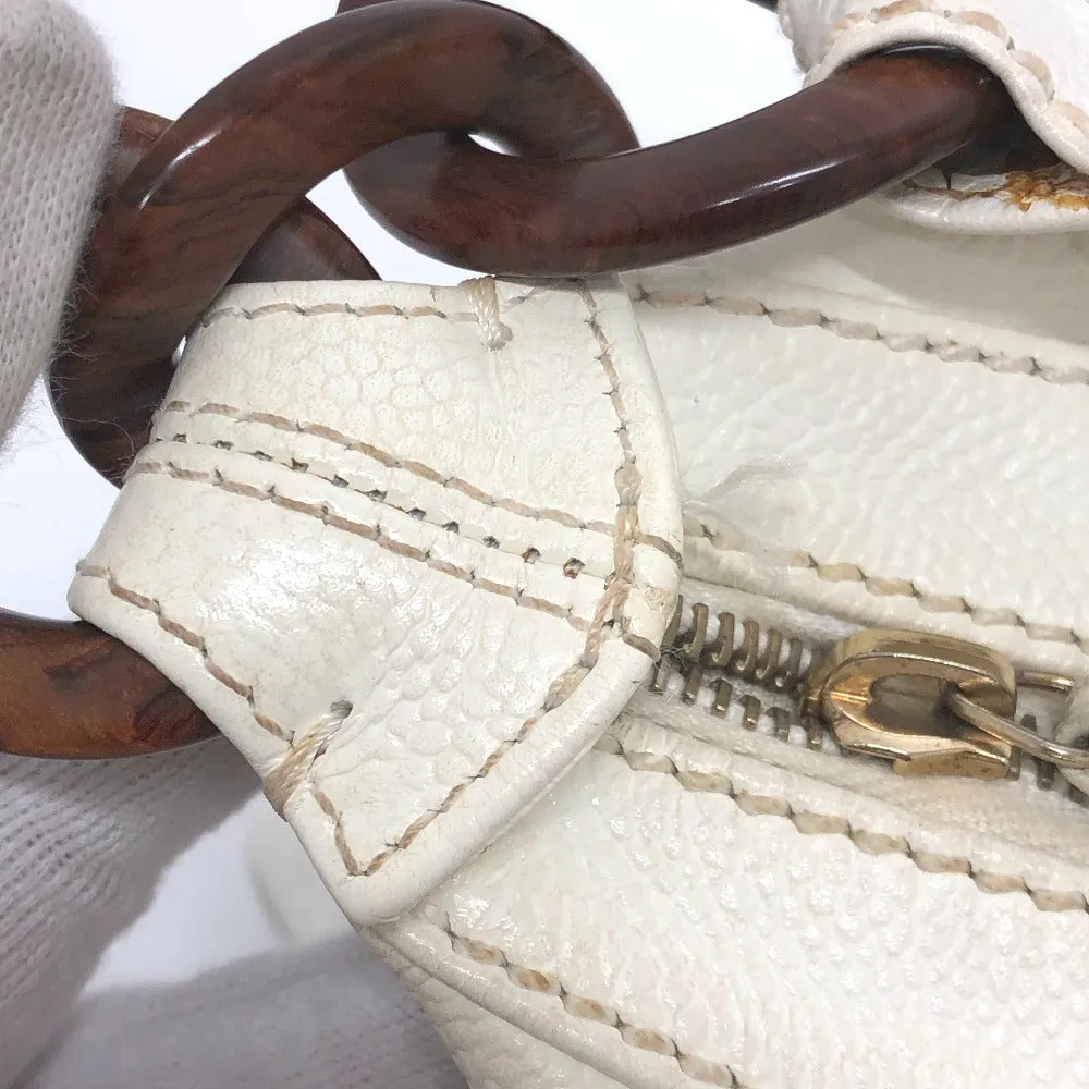 CHANEL Shoulder Bag Caviar skin white Wood tone CC COCO Mark Women Used